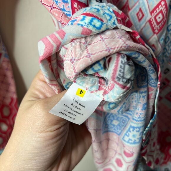 Talbots Pink Blue Patchwork Button Popover Long Sleeve Blouse - Picture 6 of 7